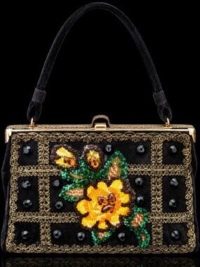 Vintage 1960s CARON of Houston Hand Decorated Jeweled Floral Beaded Handbag